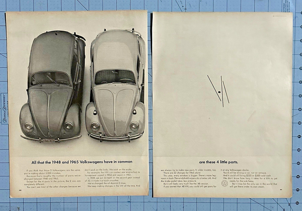 1965 Volkswagen VW Beetle Ad 1948 vs 1965 Differences Vintage Print